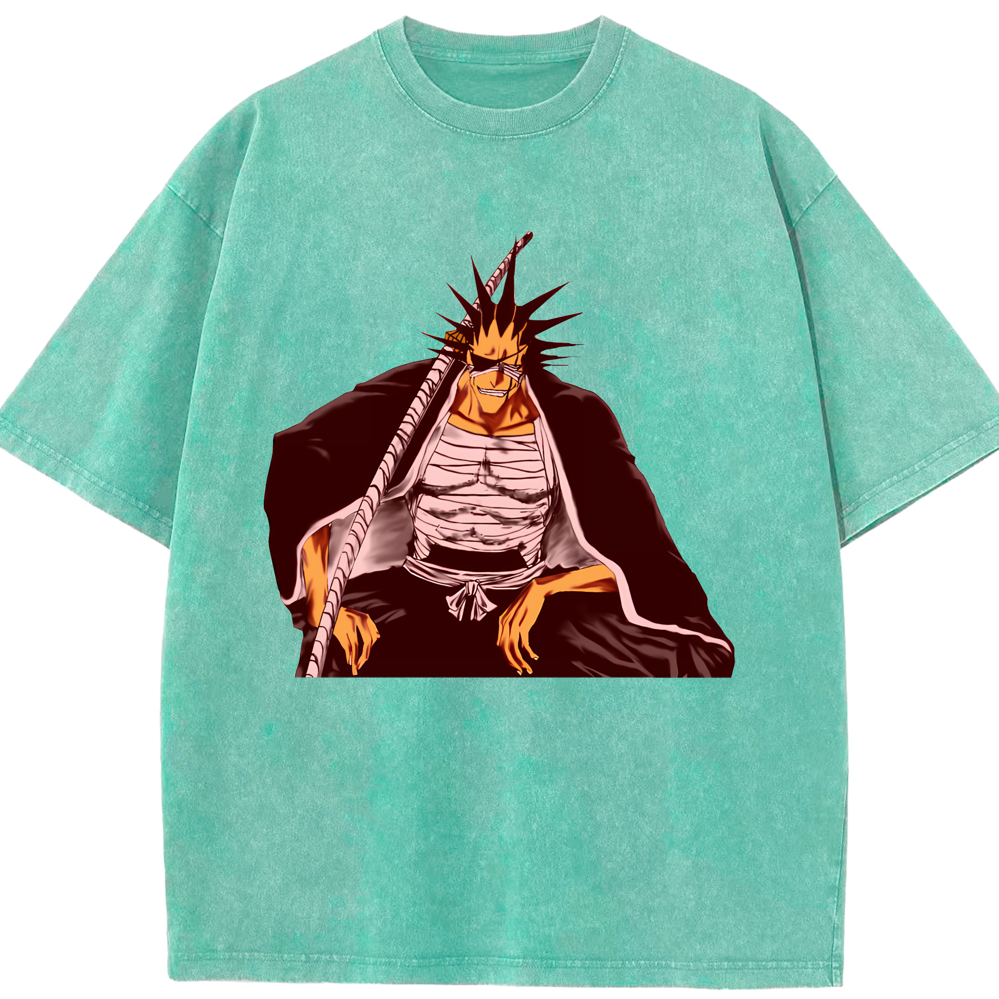 （画像用） ブリーチ ざらき けんぱち BLEACH Zaraki Kenpachi 綿100% ヴィンテージ風 半袖Tシャツ（フロントプリント）